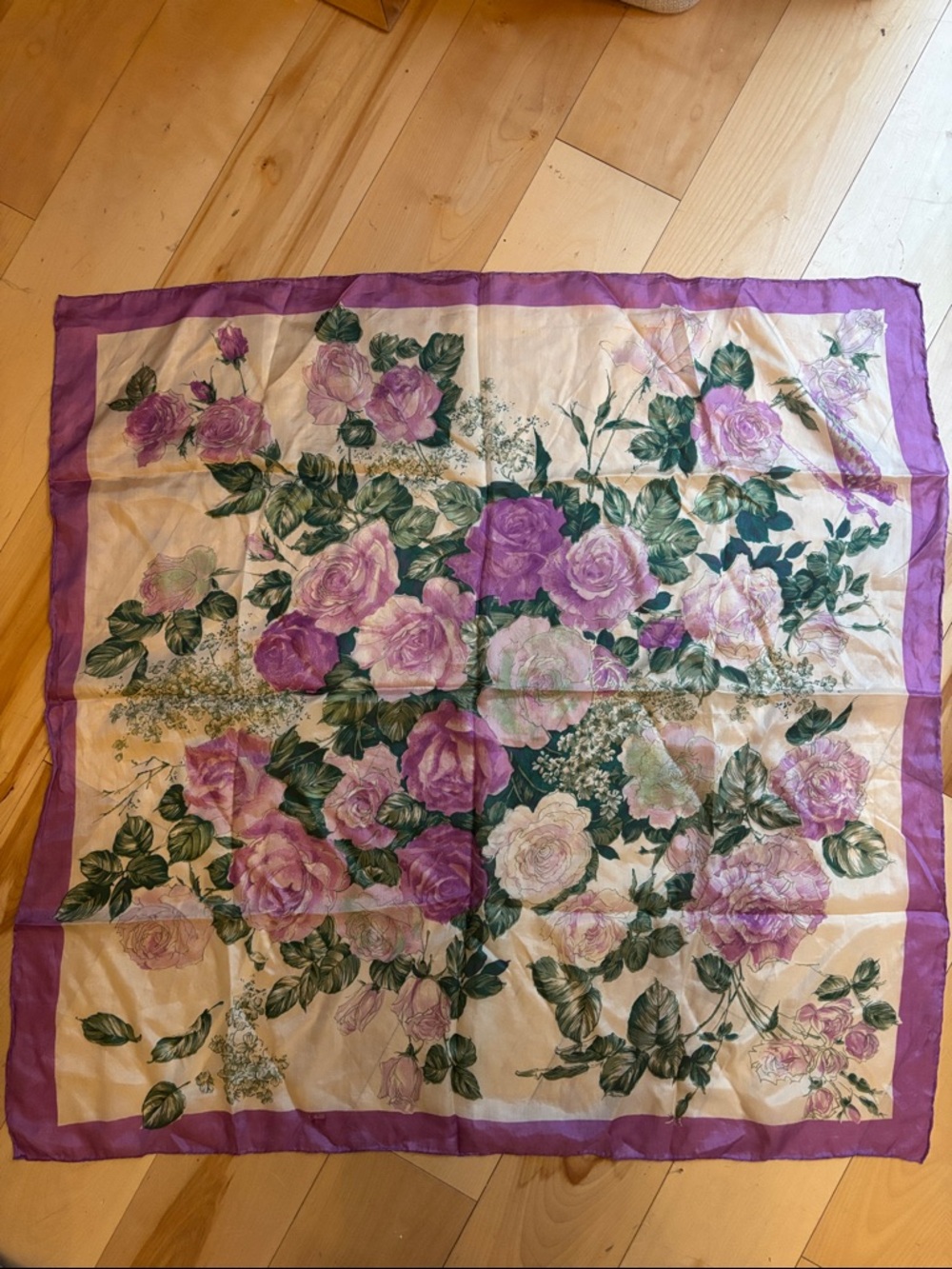 Vintage Rose Floral Silk Scarf - 32” x 32”